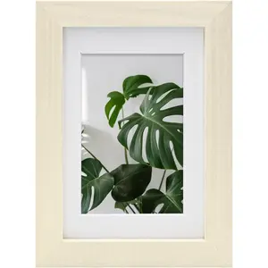 4x6 Picture Frame Made of Solid Wood with Plexiglass, Display Pictures 3.5x5 with Mat or 4x6 Without Mat for Tabletop and Wall Mounting, Beige