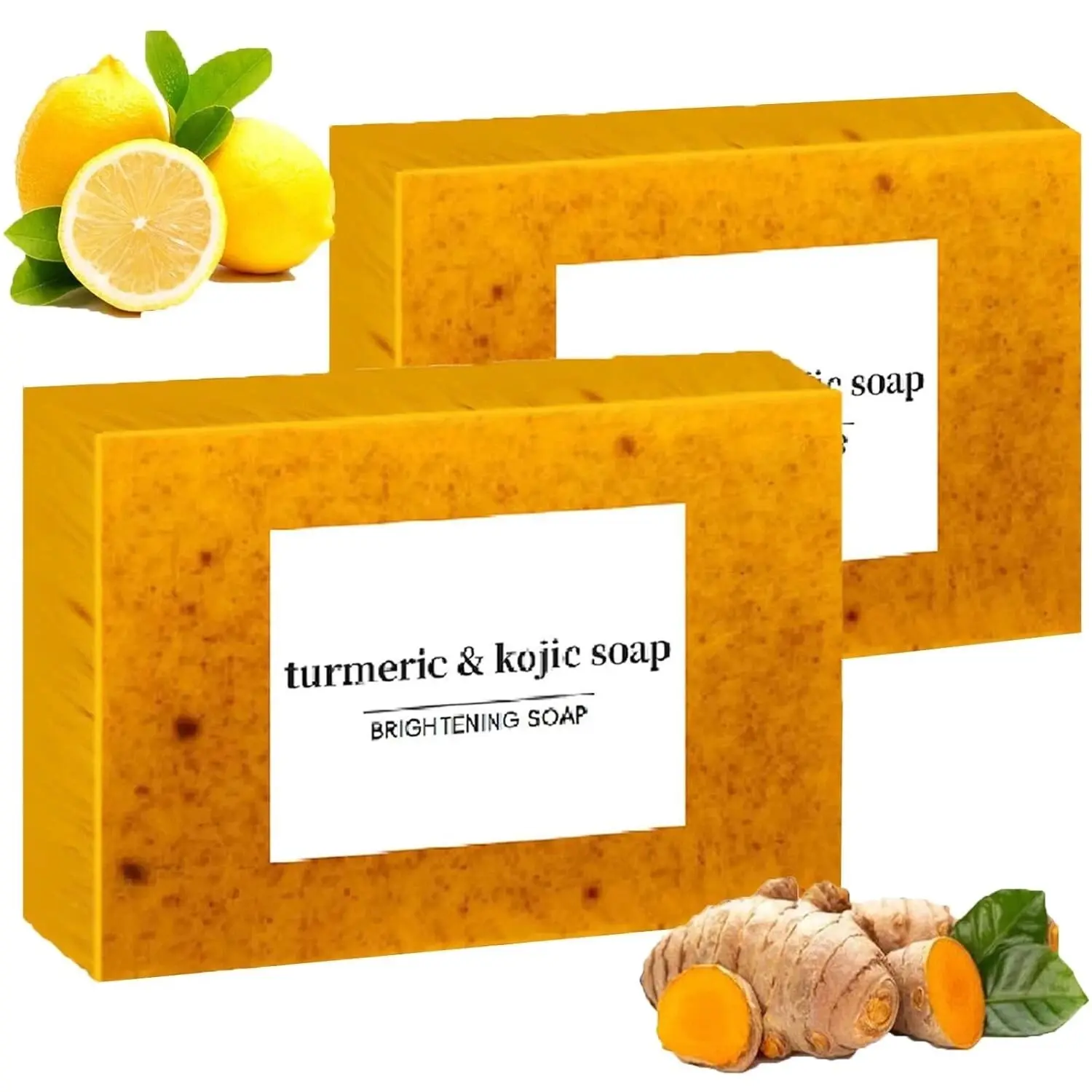 Kojic Acid Turmeric Soap 2 Pack for Face & Body | Brightening Cleansing Bar with Kojic Acid, Turmeric, Vitamin C & E | Daily Skin Care Soap
