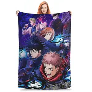 Funny Comfy Polyester Blanket Jujutsu Kaisen Anime Cartoon Knitted Blanket Fleece Satoru Gojo Lightweight Thin Throw Blankets for Car Sofa Couch Bedspread  The Ultimate Christmas Present