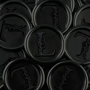 100Pcs Black Initial L Handmade Vintage Botanical Leaves Adhesive Wax Seal Stickers for Wedding Party Invitations Envelope Gift Wrap Christmas