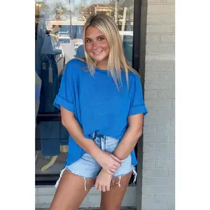 Zenana-Raised Rib Cuff Sleeve Raw Edge Top