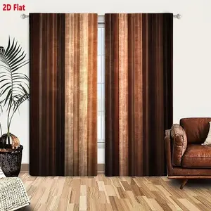 2 pieces of vintage wood grain pattern printed curtains with semi transparent pole pocket design, made of 100% polyester material. A gift for friends, suitable for home decoration in dormitories, bedrooms, living rooms, hotels, and apartments