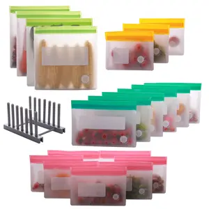 Double Quable Zip-it Food Storage Bags Multipack – Non-BPA Silicone Bags Reusable Storage - Freezer Dishwasher Safe Sandwich Baggies (21 Pack of 4 Gallon, 6 L, 7 M, 3 Small Bags,1 Rack (Multicolors))