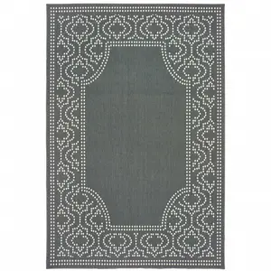 360 stand Low Pile Rectangle Area Rug, 9x13 ft Border Design, Gray Stain-Resistant, Farmhouse Style, Indoor/Outdoor Patio-Ready Carpet, Low Pile Rug, Polypropylene Area Rugs