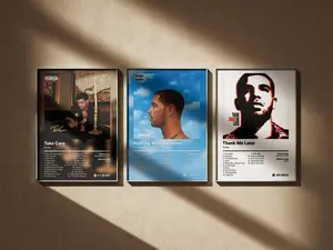 Drake Poster 3 Pack - Minimal Digital Art Prints - Album Cover Wall Decor Set Frames Glossy