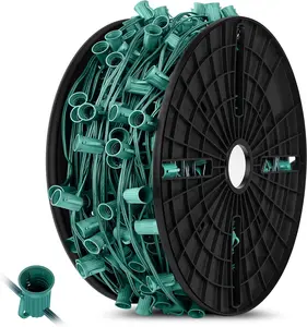 Commercial 500 FT C9 Christmas LED Lights String Outdoor, E17 Christmas Light Sockets Set Spool, C9 Sockets Patio String Lights C9 Strands - 12 Spacing Intermediate Base(No Bulbs)