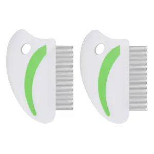 2 Pack Flea Lice Comb Stainless Steel Dog Cat Grooming Combs with Rounded Teeth Professional Pet Tear Stain Remover Dematting Tool for Small Medium & Large Pets