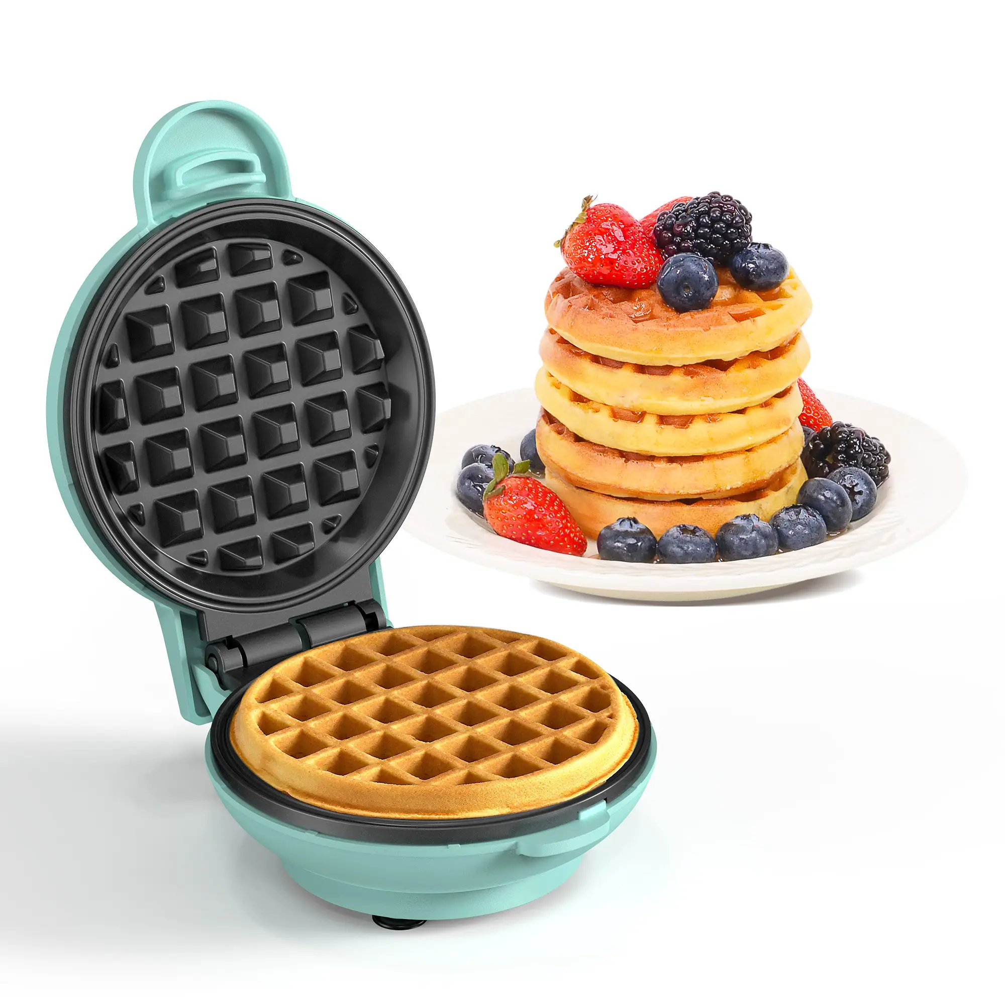 Crownful Mini Waffle Maker, 4 Inch, Non-Stick Waffle Maker for Familes and Kids, Cooking Breakfast, Desserts, Sandwiches, Eggs, and Snacks with the Fa