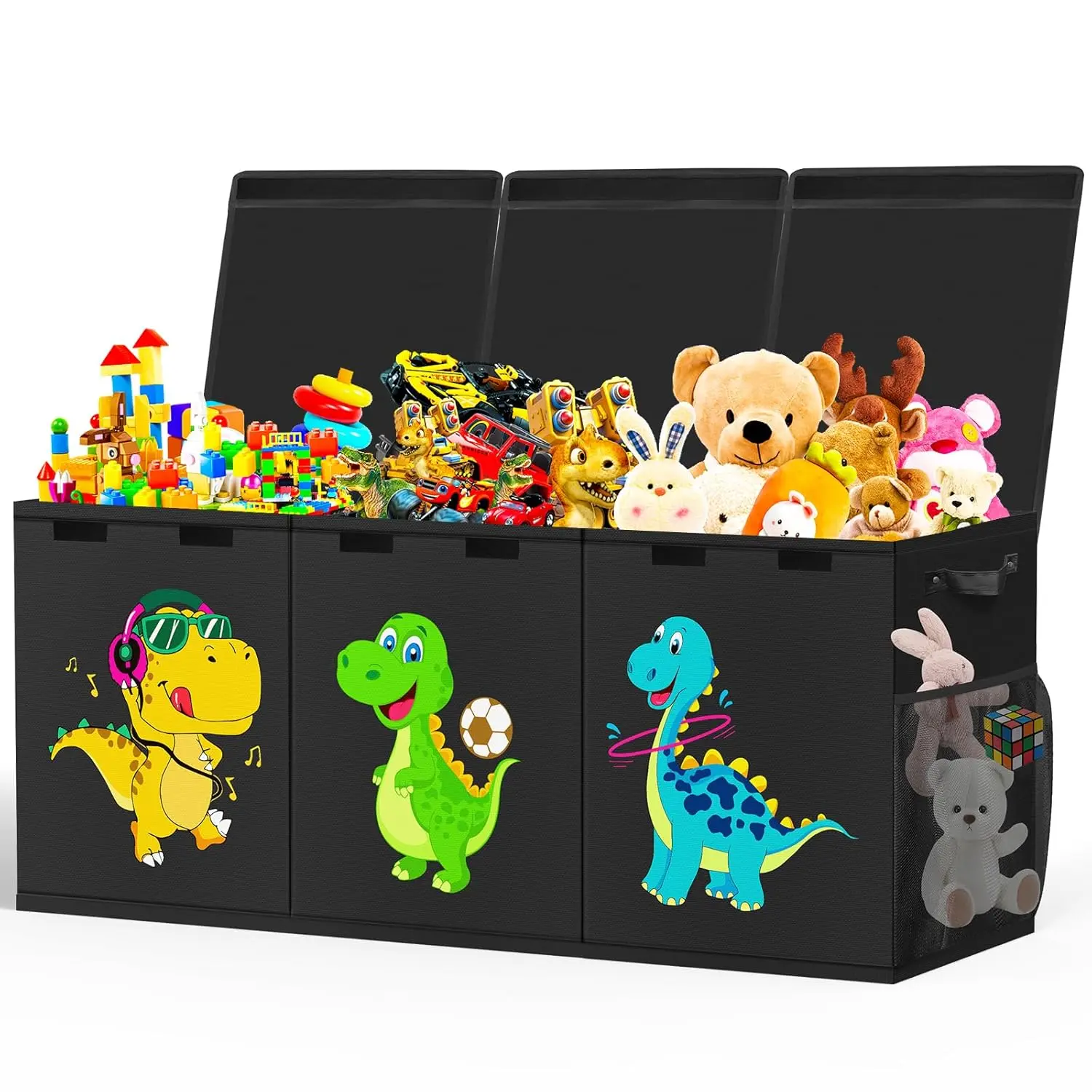 Box, Collapsible   Chest  Storage Organizer, Dinosaur Bin Boxes Storage Basket with Lids for Boys, Girls, Living Room, , Playroom, 40"x14"x16", Black