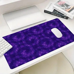 Retro Block Pattern Purple Pixel Art Mouse Pad, Large 35.4x15.7 Inch Gaming Desk Mat, Non-slip Rubber Base, Stitched Edge, Oversized Keyboard Mat