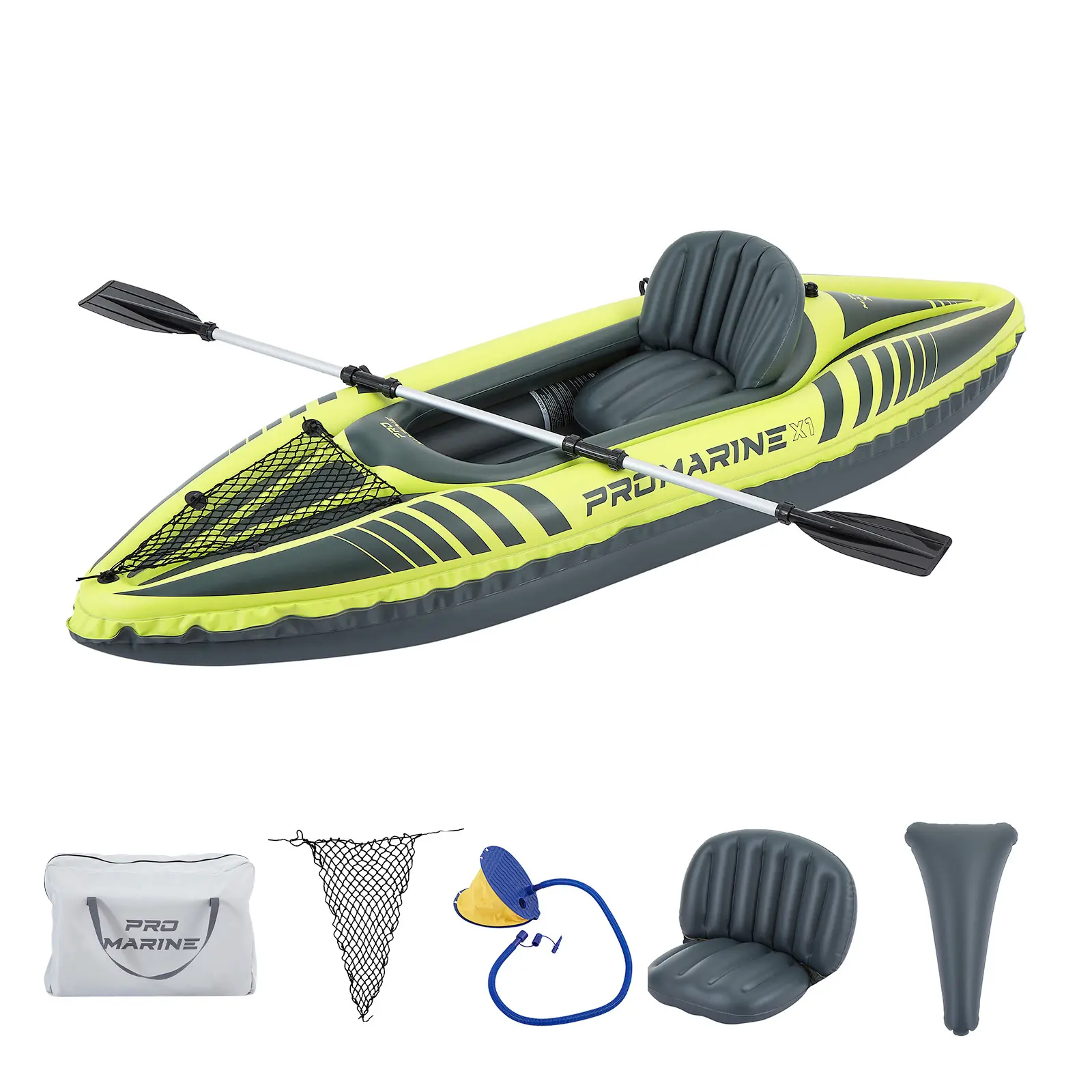 PROMARINE 1 Person Inflatable Kayak Set, Blow Up Boat with Adjustable Seats, Air Pump, Yellow