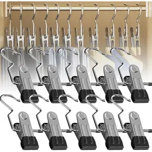 Stainless Steel 20pcs Laundry Hook Clips - Space Saving Rust-Proof Clothespins, Hat, Pants, Travel Hooks, 360° Rotating Hangers Organizer Space-Saving