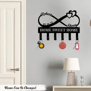 Custom Couple Name Infinity Heart Sign Personalized Key Holder for Wall - Metal Key Holder Wall Mount,  Key Rack, Key Hooks on Wall, Housewarming Gift