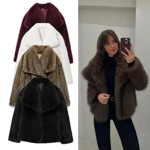 Faux Fur Winter Coat Female Outerwears Women's Jackets Long Sleeve New In Jackets Button Street Wear Elegant Wool Blends Coats