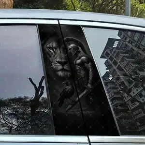 2pc Warrior & Lion Car B-Pillar Sticker, Vinyl Decal, Easy Peel & Stick, Sunproof Waterproof Scratch-Resistant, Car Decoration