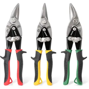3 pc Aviation Tin Snips Set, 10 inch Metal Cutter Shears for Cutting Sheet Metal, Cr-V Blades, Straight Left and Right Aviation Snips, with Ergonomical TyreGrip Handle and Safety Latch