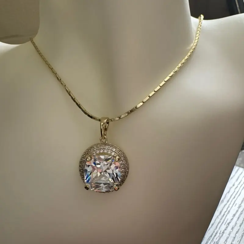 14K Gold Filled Necklace with Big ZC Pendant 45CM Chain Elegant Jewelry Accessory