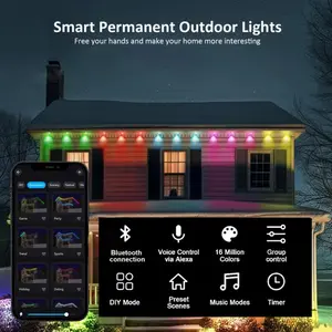 RGB Permanent Outdoor Lights, IP67 Waterproof Smart LED Eaves Lights, 3-Way Control (APP/Voice/Remote) for Christmas, Holiday & Year-Round Home Decor