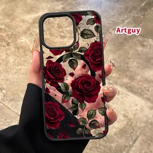 Magnetic  Phone Case for  iPhone 17 Air iPhone 16 15 Pro Max 14 Plus 16E 13 12 11 X mini XS XR Blooming Roses Pattern TPU Shockproof Anti-Scratch Stylish Smartphone Cover