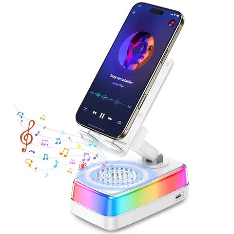 EATOP RGB Multifunction Portable Wireless Bluetooth 5.3 Speaker - 360° Adjustable Foldable Holder, 3000mAh Powerbank, Rechargeable System, Stereo Amplifier, USB Port, LED Light, 4-13 Inches Compatibility, Men's Gift, Portable Wireless Speakers