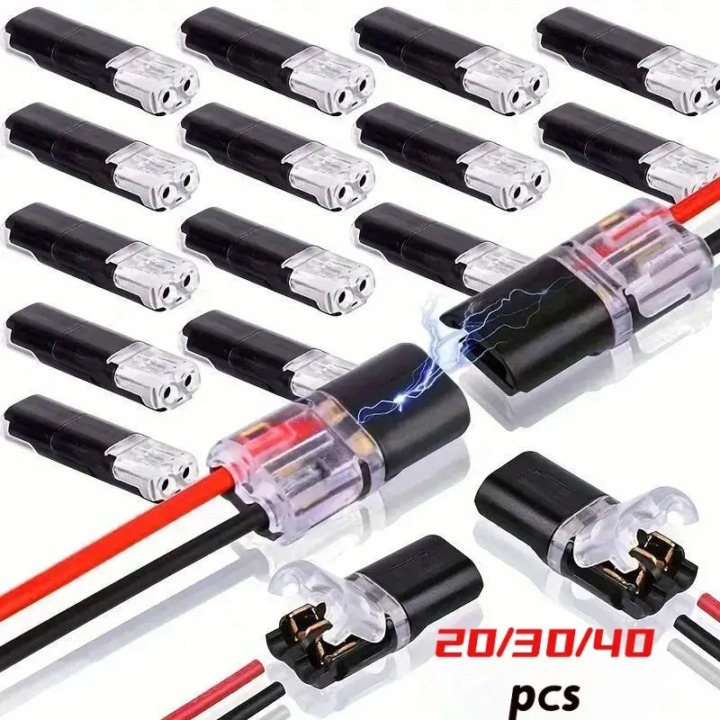 20/30/40pcs Dual-Line Plug-In Connector LED Strip Light Connectors, 2-Pin Low Voltage Wire Connector with Locking Clip, Fast Connection, LED Lighting Installation, Lighting Accessories