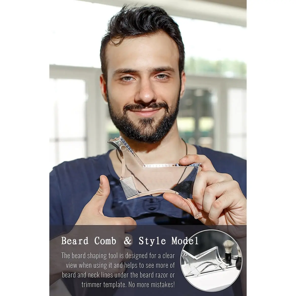 Men's 2-In-1 Beard Shaping Tool & Razor Set - Clear Plastic Multi-Angle Styling Template, Portable Home Barber Grooming Accessory for Mustache & Facial Hair