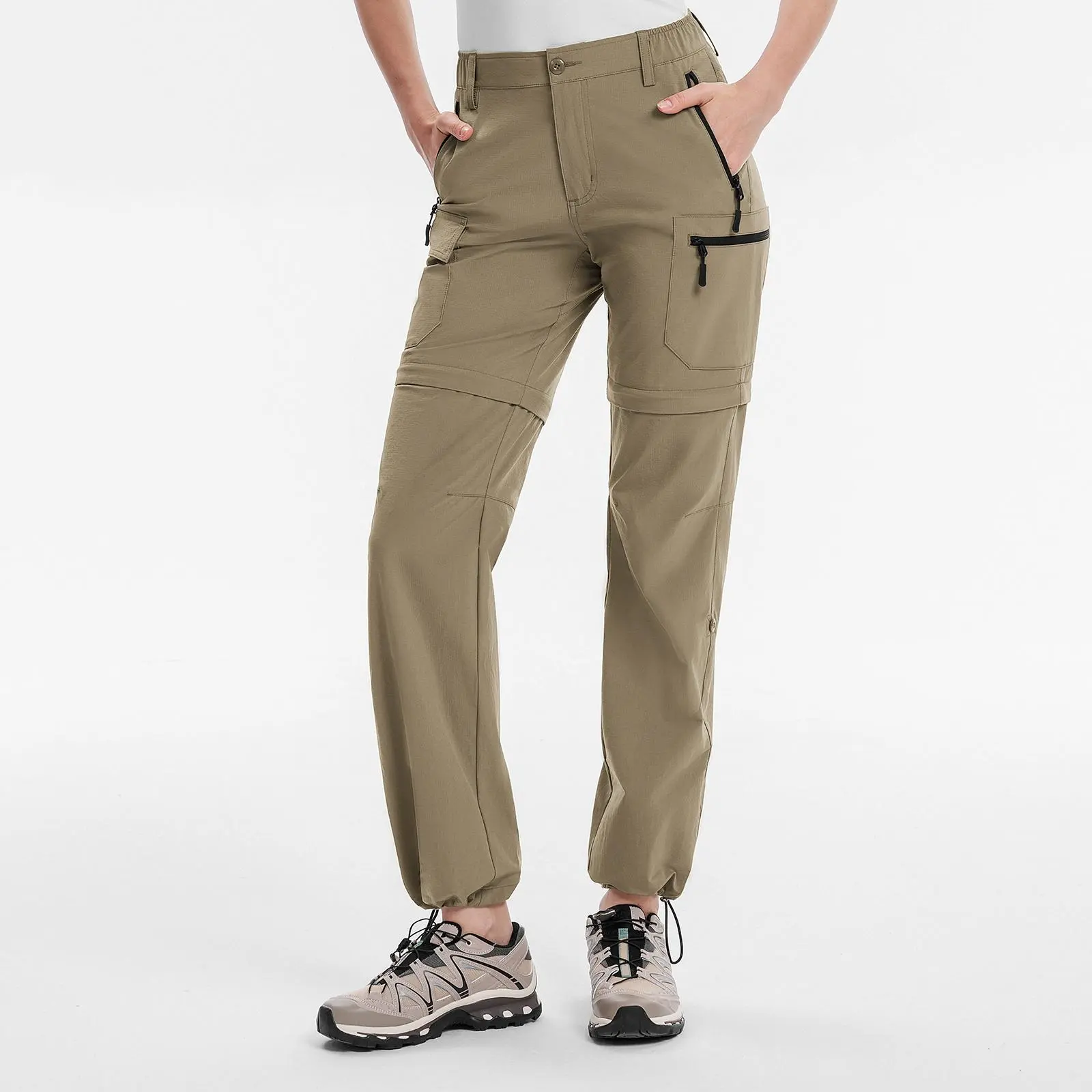 Moosehill Women's Plus Size 3-in-1 Convertible Cargo Hiking Pants - Adjustable, Flexible, Fitted Athletic Bottoms with Stretch Waistband, Breathable Activewear for Outdoor & Gym (W024), Zip-Off Legs