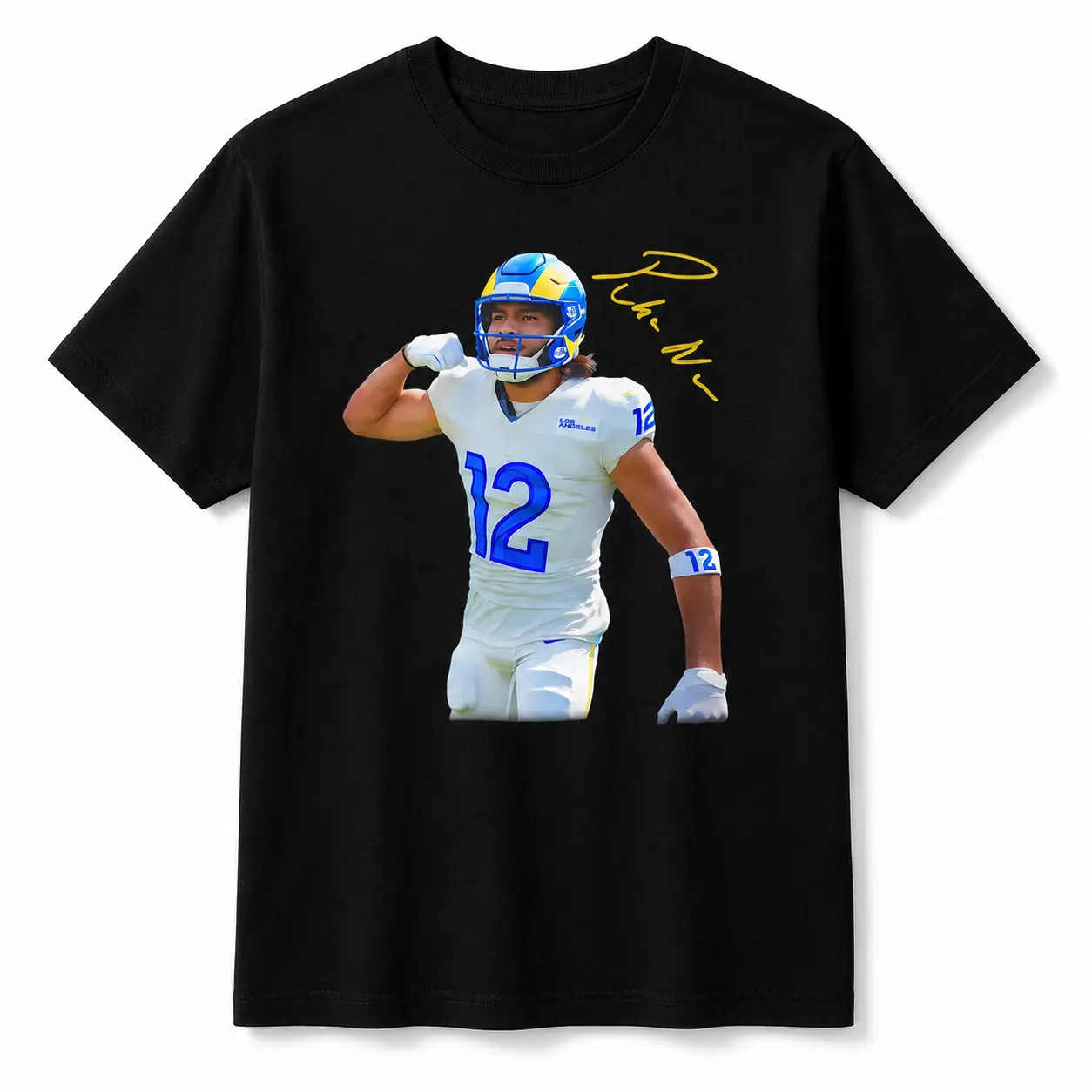 Menswear Puka Nacua 12 Oversized Round Neck Short-Sleeve Casual 100% Cotton Premium Graphic T-Shirt, LA Rams Football Fan Gear, Los Angeles Streetwear Unisex Vintage Top, Tshirt, Shortsleeve, Breathable, Football Theme, Puka Nacu fashion men