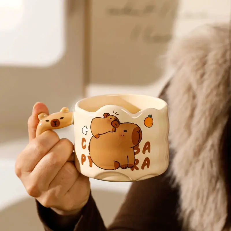 Creative Capybara Ceramic Mug, Cartoon Stacked Water Cup, Household Coffee Cup, Children's Breakfast Milk Cup, Couple Gift, Funny Accent Mug, Ceramic Coffee Mugs, Funny Beverage Mug