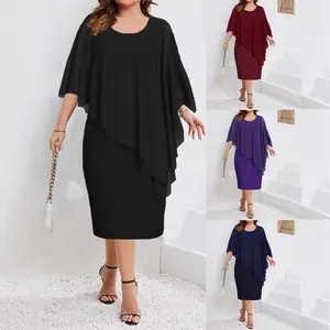 Plus Size Wedding Guest Dresses – Semi-Formal Lace Cape Dresses with Chiffon Overlays for Mother of the Bride/Groom