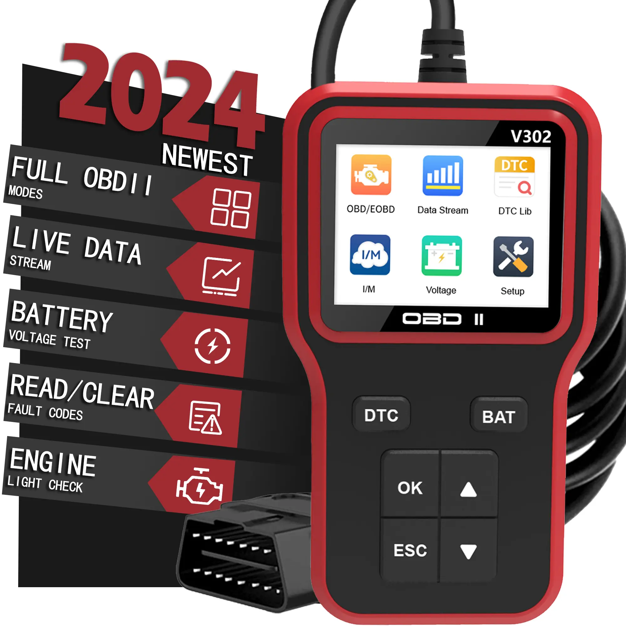 2.8 inch color screen OBD2 Scanner Color Screen Live Data: Easy Set up Reset Clear Engine Error Code, Test Voltage/EVAP/O2 Sensor Diagnostic Scan Tool for All Cars Since 1996
