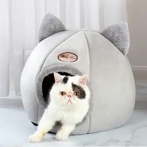 NPET cute cat ear cat bed indoor For Small Medium Large Cats PP cotton Extra Comfortable Machine Washable used all year round