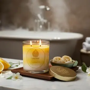 LUZSANT, lemon candle, lemon scented candle, handmade soy lemon candle, aesthetic lemon candle, cozy decor, aesthetic decor, summer decor, fresh home aesthetic, clean aesthetic, citrus aesthetic, farmhouse decor, boho decor, cute decor items