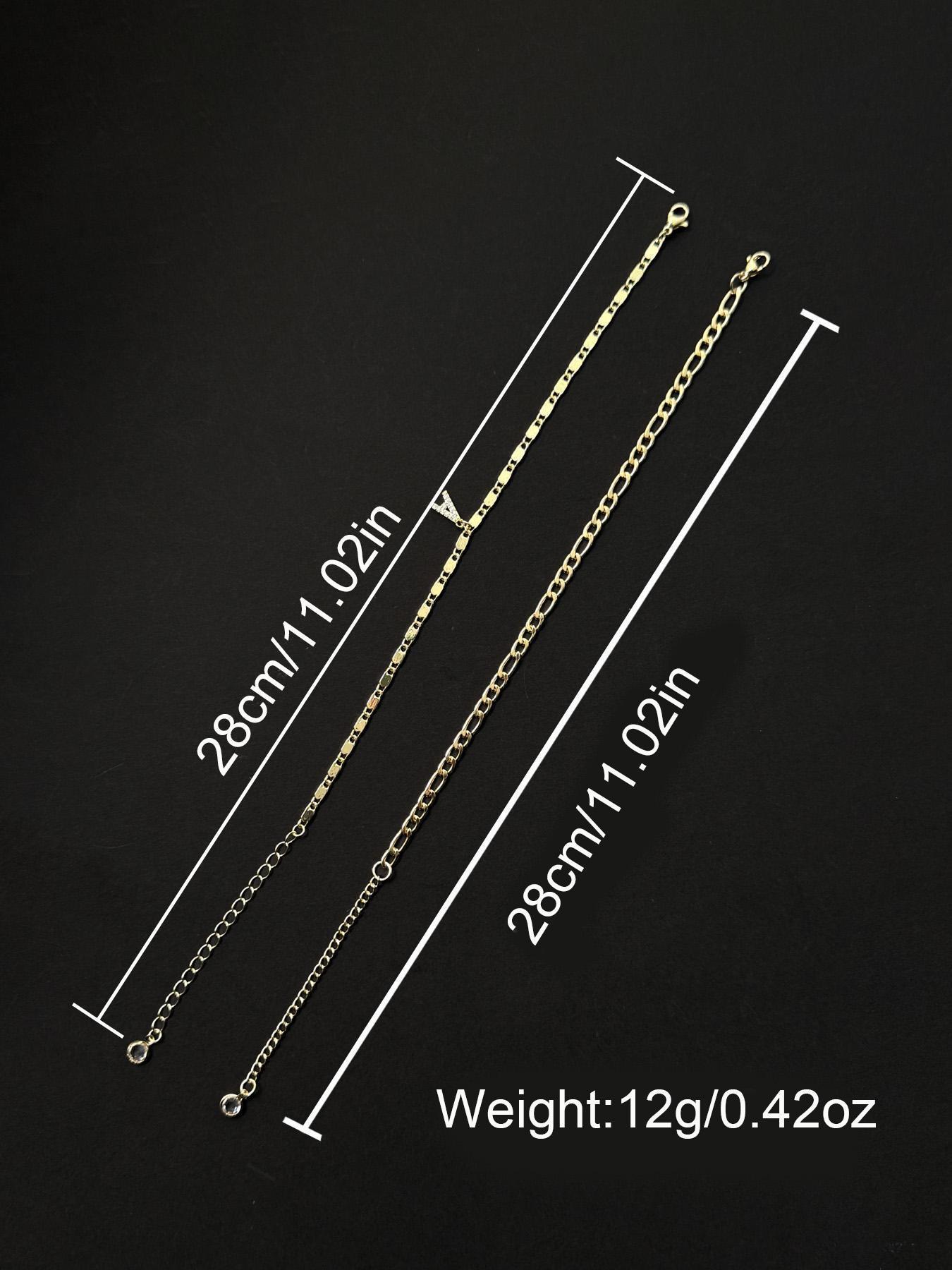 JunDa Exquisite layered Figaro chain CZ initials ankle chain set, low allergy girls' fashion adjustable size waterproof clothing accessories