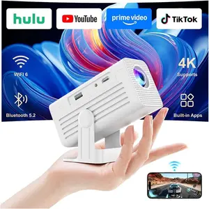 [ Projector with Apps] 4K Supported Mini Projector with Wifi and ,  Movie Projector for Bedroom Celling Camping & Outdoor Use, Portable Projector with Speaker, Auto Keystone