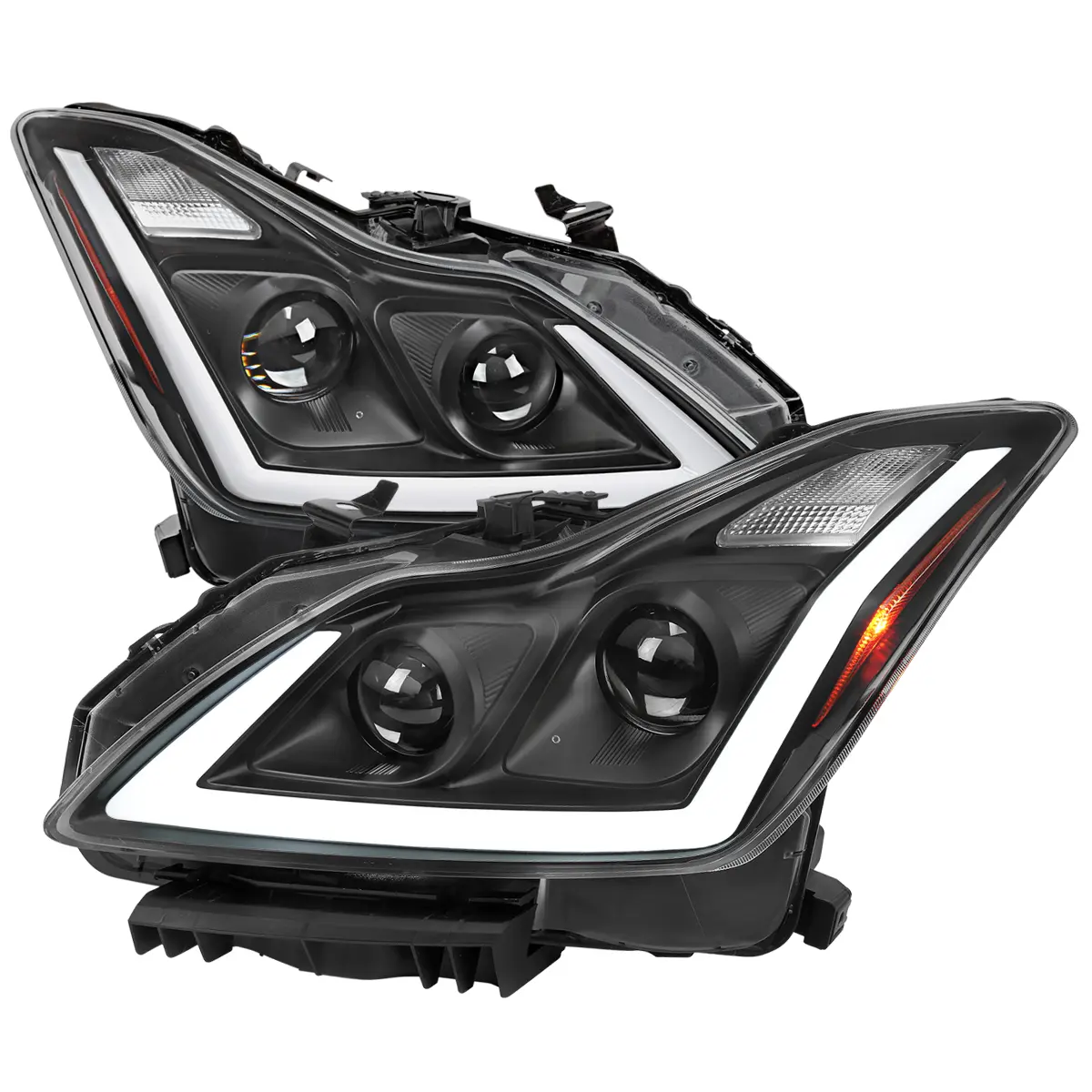 Spec D Tuning 2LHP-G37082JM-SQ-RS Matte Black Housing Clear Lens Amber Reflector Q60 Coupe LED Bar Headlight for 2008-2013 Infiniti G37