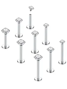 9pcs 16g Labret Body Jewelry Set, Stainless Steel Tragus, Forward Helix, Medusa Ashley Lip Monroe Piercing, Cubic Zirconia Studs, Party Accessories