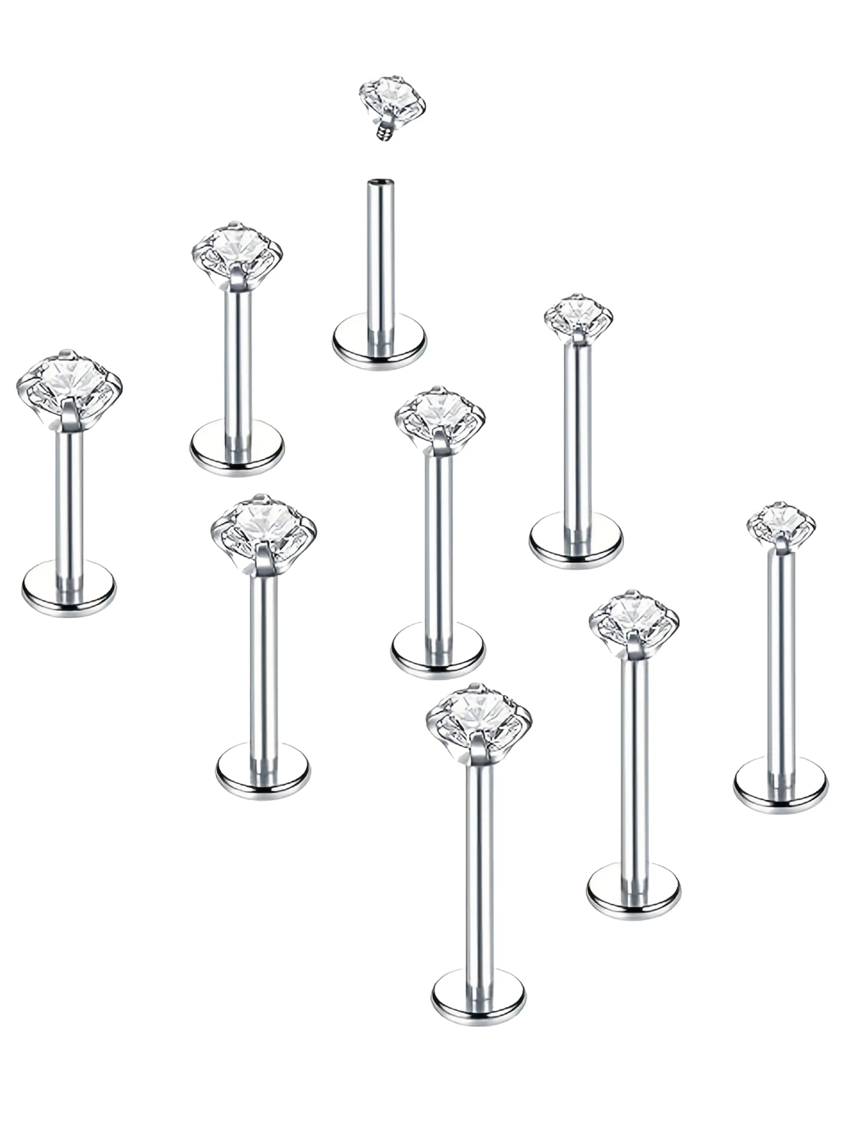 9pcs 16g Labret Body Jewelry Set, Stainless Steel Tragus, Forward Helix, Medusa Ashley Lip Monroe Piercing, Cubic Zirconia Studs, Party Accessories