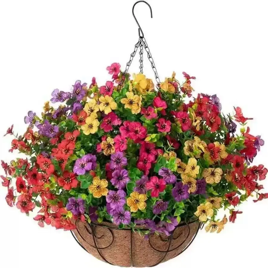 7-Branch Fake Eucalyptus Violet Flowers Artificial Bouquet Indoor Outdoor Patio Wedding Home Decor（Two containers）