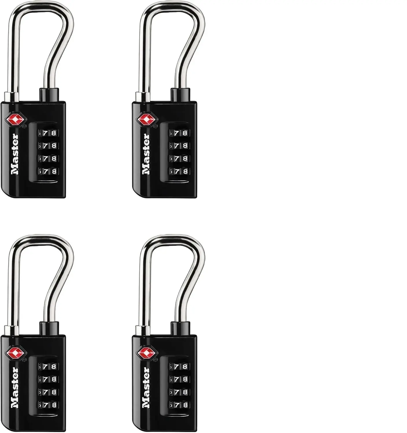 Master Lock TSA Approved Combination Luggage Lock Black 4-Pack 4696EC4 | Heavy Duty Set Your Own 4-digit Combination Lock For Suitcases, Backpacks, Travel Bags, Airport Security, 1-5/16" Wide