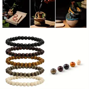 Pack of 5 Elastic Bracelet, Casual Wrist Accessories, Simple and Fashionable Bracelet Set, Wooden Beaded Bracelet Bangle, for Men and Women, Birthday, Anniversary