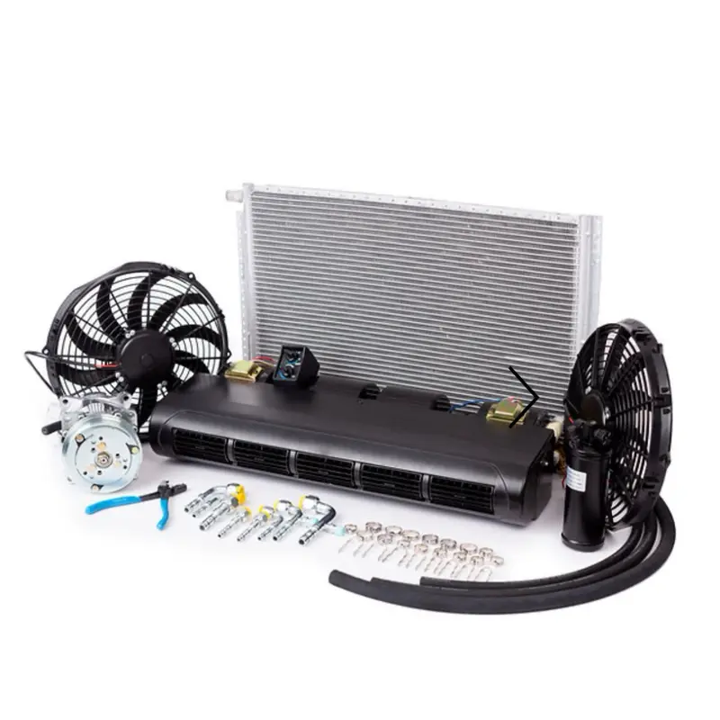 Coldmaster A/C Kit Universal Underdash Evaporator CM-228L-100 Quick Fit & Electric Compressor 22,200 BTU 390 CFM 12V with Thermostat Controls and 12V Blower Motor