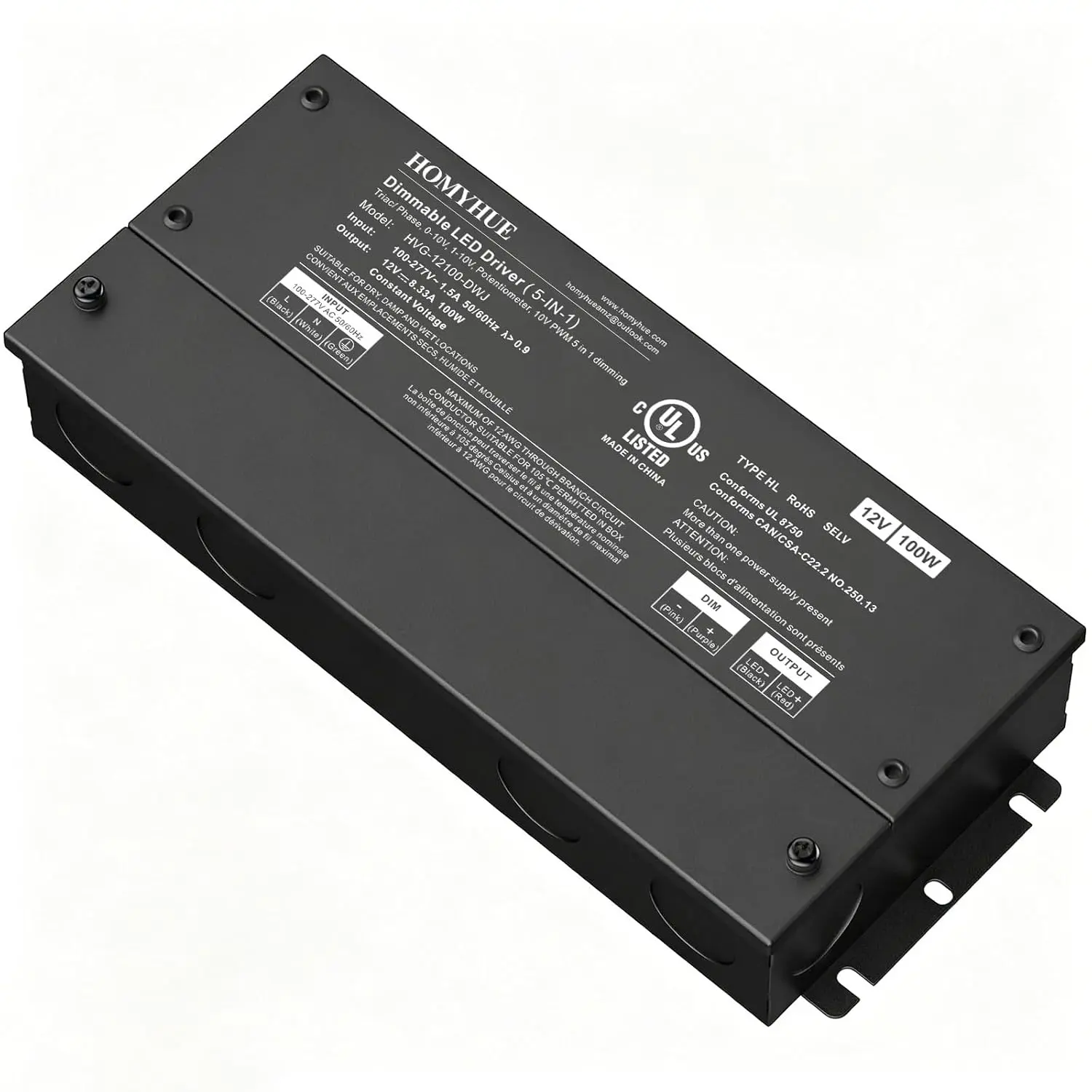 12V 100W Dimmable LED Driver – Smooth Flicker Free Dimming – TRIAC, 0-10V, Phase Cut, & 10V PWM – Compatible with Lutron and  Dimmer Switches, UL Listed, Class 2, 100-277V AC – 2.5A DC