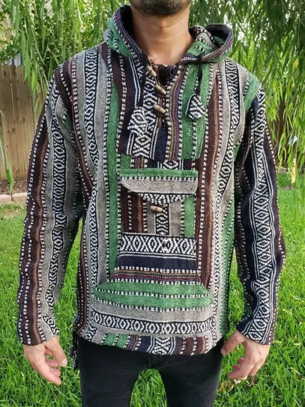 Namaste Blue/Green Hippie Unisex Puncho Retro Multicolored Baja Nepalese Pullover Limited Edition Handmade Fashionable Gheri Warm Pullover