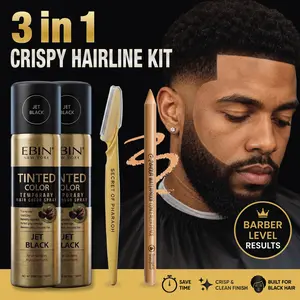 3-In-1 Temporary Hairline Spray Kit with Free Precision Razor & sweatproof Pencil – Professional Crisp Lineup At Home (Jet Black)
