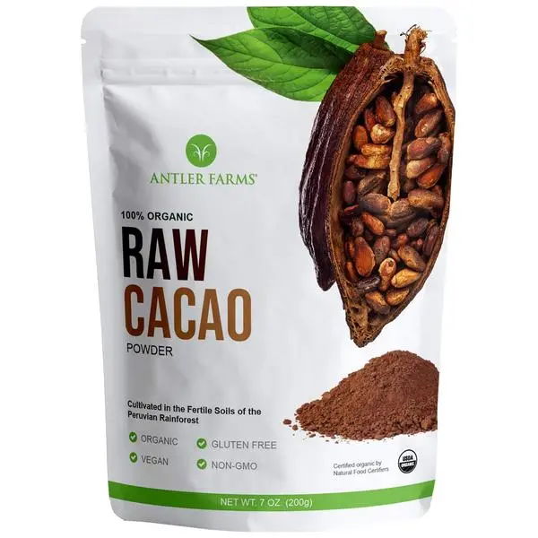 Antler Farms - 100% Pure Organic Raw Cacao Powder, 40 servings, 200g - Vegan, Gluten Free, Cultivated Naturally in Amazon Rainforest, Certified USDA Organic