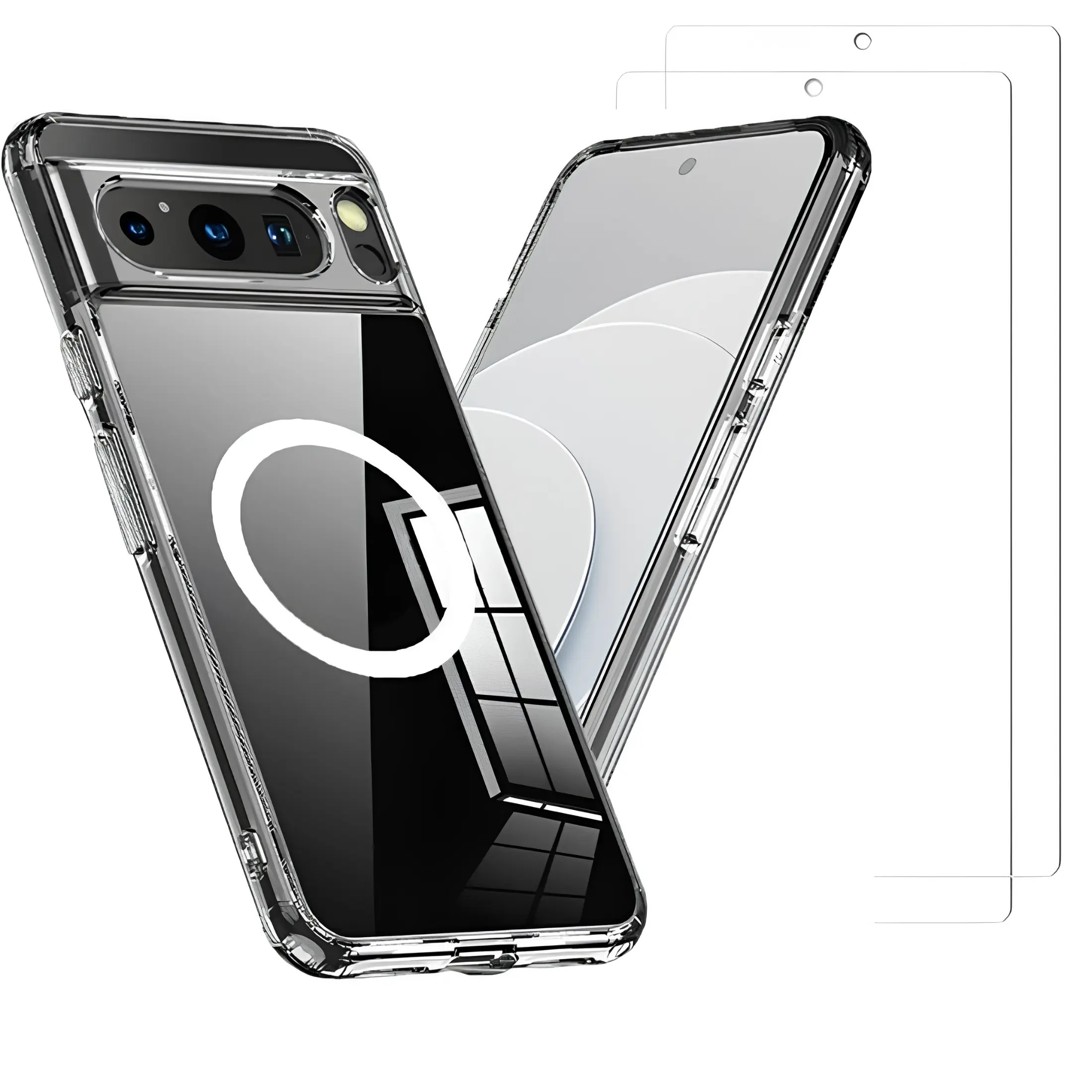 Entronix Bundle for Google Pixel 10/9 Pro/Pro XL - Magnetic Clear Case & 2 Clear Screen Protectors, Shockproof Smartphone Accessories Cellphone Wireless Protection Protective