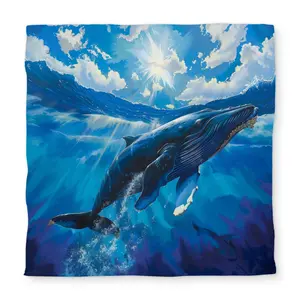 360 Stand Ocean Theme Swimming Whale Purple Queen Size Duvet Cover - Microfiber Face, Machine Washable, Coastal Look Textile Bedding & Linen Home Decor Essential
