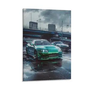R34 Green Sport Car Racing Jdm Cool Car Posters for Room Mens Canvas Poster Bedroom Decor Sports Landscape Office Room Decor Gift Frames Ornaments Wall Artistic Decoration Print