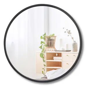 Segawe 18" Rubber Frame Round Mirror For Entryways Bathrooms Living Rooms Black